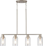 Kitchen Island Lighting, 4-Light Farmhouse Dining Room Light Fixtures Over Table, Linear Chandelier Pendant Lighting for Kitchen Island for Brushed Nickel Finish with Clear Glass Shade