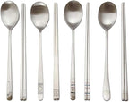 [5 Sets] [Made in Korea] Korean Sticky Rice Spoon Chopsticks Set Gold Titanium Plating 304 Stainless Steel Tableware Cutlery Set Mukbang Chopsticks (Korean Palace Pattern, 5 Sets)