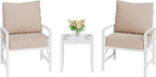 Shintenchi 3 Piece White Metal Outdoor Furniture Sectional Set, Modern Outdoor Metal Chair Conversation Furniture Set with Coffee Table for Patio,Backyard,Balcony (Khaki)