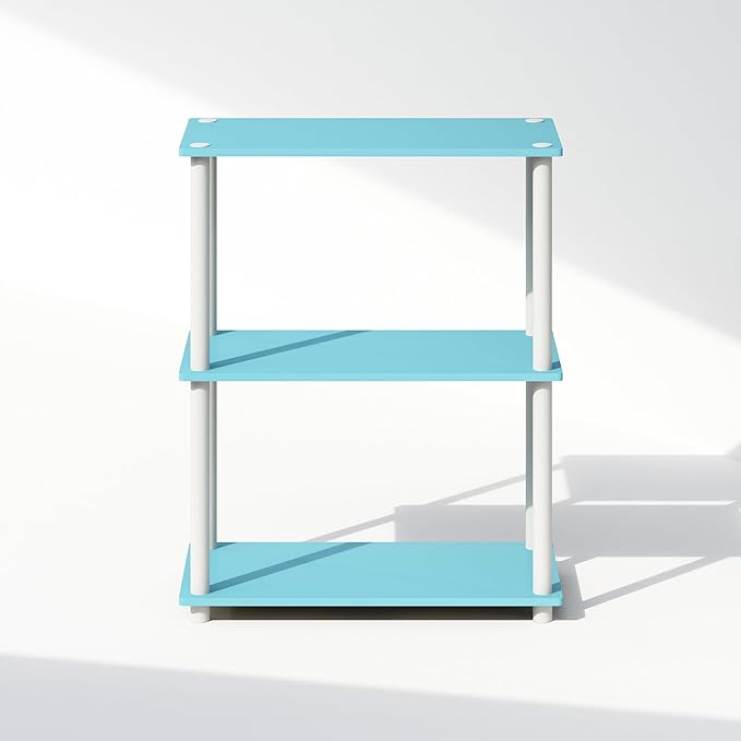 Furinno Turn-N-Tube 3-Tier Multipurpose Compact Display Rack, Shelving Unit, Bookcase, Light Blue/White