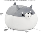 Stuffed Animal Storage Bean Bag Chair Cover for Kids Grey Shiba Inu Dog Bean Bag Chair for Girls XX-Large Size Toy Organizer Cover Only Without Filling