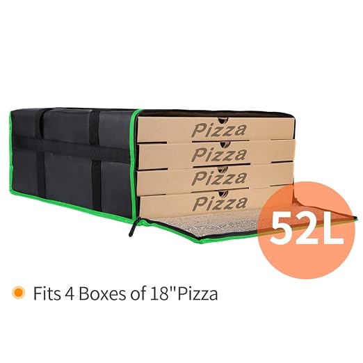 Bodaon Insulated Pizza Delivery Bag, 20" x 20" x 8" Pizza Warmer Bags for Carry Hot, Black with Green Edge, 1-Pack