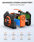 Portable Power Station Bank 300W Rated(600W Peak),220Wh Solar Powered Power Bank with 2 AC Outlet 110V Pure Sine Wave, 60000mAh Power Bank Lithium Battery Pack for Home Outdoor Camping Emergency
