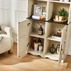 Storage Cabinet with Adjustable Shelves | Open Display Cubbies & Closed Barn Door Storage 3D Wood Grain Finish MDF Bookcase for Bedroom Living Room Office