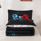 Boys Gamepad Comforter Set Full,Play Gamer Bedding Set Kid Young Man Video Games Down Comforter for Teen Child Game Room Decor Black Classic Retro Gaming Quilt Duvet Set with Controller Button