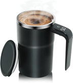 Self Stirring Coffee Mug 13 oz, Auto Mixing Cup With Lid And Touch Handle, Perfect Gifts For Man and Women (Onyx Black – 304 SS)