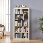 5 Tier Bookshelf with Open Back Storage - Modern Wood Bookcase Furniture Organizer - Cube Modular Shelving Unit Display Case for Living Room, White Oak