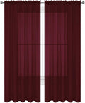 2 Piece Solid Elegant Sheer Curtains Fully Stitched Panels Window Treatment Drape (54" X 108", Burgundy)