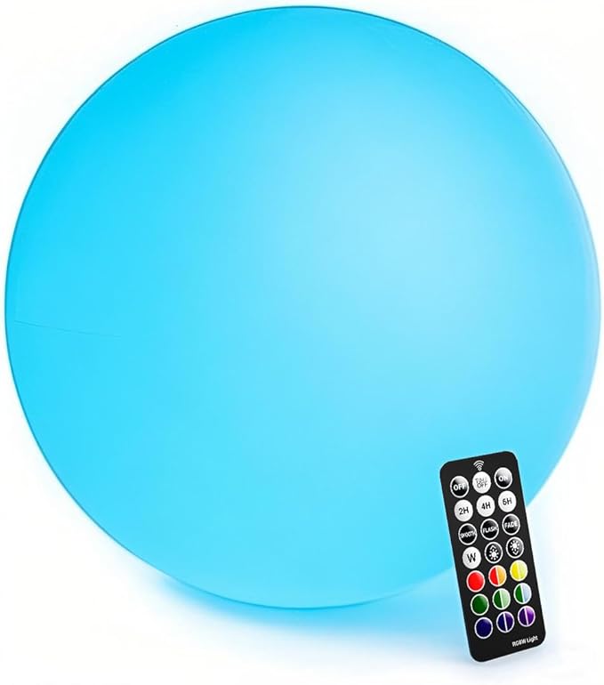 LOFTEK Floating Pool Light - 16-inch Large Ball Lamp with Remote - 3 Modes & 16 RGB Colorful - Waterproof & Rechargeable Globe Floor Lamp for Pool Party, Gaming Room, Garden, 1-Pack