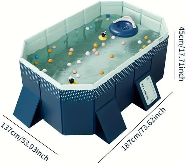 1.8m PVC Folding Pool, Non-Inflatable Portable Swimming Pool for Kids and Adults, Hard Plastic Shell Outdoor Pool with Foldable Design for Backyard, Patio, Beach