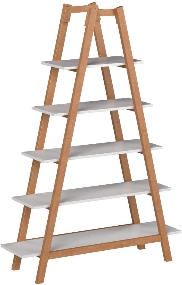Nathan James 62201 Carlie 5-Shelf Ladder Bookcase, Display or Decorative Storage Rack with White and Rove Brown Wooden Ladder Shelves
