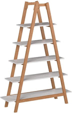 Nathan James 62201 Carlie 5-Shelf Ladder Bookcase, Display or Decorative Storage Rack with White and Rove Brown Wooden Ladder Shelves