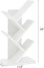 Hoctieon 4 Tier Tree Bookshelf, Small Bookcase, Free Standing Tree Bookcase, Bookshelf for Bedroom, Book Shelf Organizer, Small Bookshelf, White