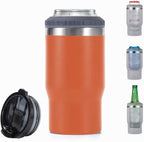 14oz 4 in 1 Stainless Steel Can Cooler Beer Bottle Insulator With 2 Lids for 12oz can&bottle, Double walled insulated Thermocooler &Travel Mug Holder Keeping Your Bevearge Cold (Orange#)