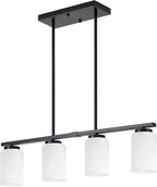 4-Light Kitchen Island Lighting Linear Chandelier Dining Room Light Fixture | 30'' Modern Island Lights for Kitchen, Farmhouse Black Chandeliers Over Table White Frosted Glass Shade, Adjustable Height