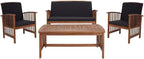 SAFAVIEH Outdoor Collection Rocklin Natural/ Black Cushion 4-Piece Conversation Patio Set
