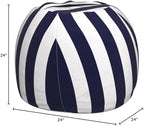 2 PCS Stuffed Animal Storage Bean Bag Chair Cover, Cotton Canvas Beanbag with Zipper for Organizing Kid's and Adults Room Vertical Stripe Blue 24"