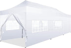 COBIZI 10x30 Pop Up Canopy with 8 Sidewall,Heavy Duty Canopy UPF 50+ All Season Wind Waterproof Commercial Outdoor Wedding Party Tents for Parties Canopy Gazebo with Roller Bag(10 x 30 ft White)