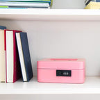 KYODOLED Medium Cash Box with Combination Lock Safe Metal Money Box with Money Tray for Security Lock Box 7.87x 6.30x 3.54Inch Pink Medium