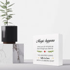 Inspirational Wood Sign,Magic Happens When You Do not Give Up Wood Block Sign Desk Decor,Motivational Sign Wooden Box Plaque Sign for Home College Office Shelf Table Decor Decorations