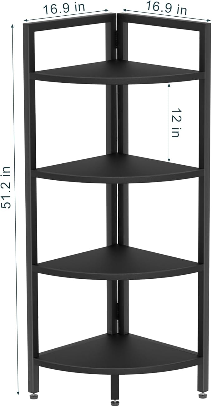 SAYGOER Corner Bookshelf 4 Tier Stand Corner Ladder Shelf Modern Storage Organizer Bookcase Industrial Display Rack Shelves for Small Space, Living Room,Home Kitchen,Office, Black