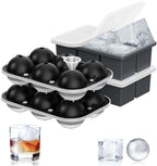 ROTTAY Ice Cube Trays (Set of 4), Sphere Ice Ball Maker with Lid & Large Square Ice Cube Maker for Whiskey, Cocktails and Homemade, Keep Drinks Chilled