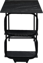 Black Marble 47inch Computer Desk Writing Workstation Home Office Table with 2-Tier Storage Shelves for Small Space