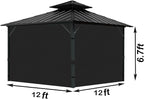 Gazebo Universal Replacement Privacy Curtain, 12'X12' Gazebo Curtains Outdoor Waterproof, 4-Panels Sidewall with Zipper for Patio, Garden and Backyard (Only Curtains, 12'X12', Black)