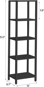 TUTOTAK Bookshelf, 5-Tier Tall Book Shelf, Narrow Bookcase for Small Space, DIY Stackable Bookshelf, for Living Room, Office, Study, Entryway, Industrial, Black BS01BK005