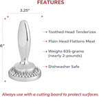HIC Kitchen Dual Sided Meat Tenderizer Marinating Prep Tool, Chrome-Plated Zinc, 835 Grams, For Flattening Cutlets And Tenderizing Meat