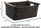 The Basket Lady Pole Handle Wicker Storage Basket, Large, 18 in L x 14.5 in W x 9 in H, Antique Walnut Brown