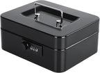 KYODOLED Cash Box with Combination Lock Safe Metal Money Box with Money Tray for Security Lock Box 7.87"x 6.30"x 3.35" Black