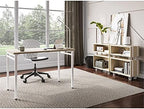 Safco Modern Home Office Desk Beige Wood Laminate White Powder Coat Steel Frame