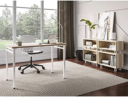 Safco Modern Home Office Desk Beige Wood Laminate White Powder Coat Steel Frame
