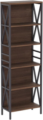 HOMISSUE Bookshelf, 6-Tier Bookshelf, Rustic Wood Metal Bookshelves and Bookcases, Freestanding Open Bookshelf, Industrial Tall Bookcase for Home Office, Living Room and Bedroom, Vintage Brown