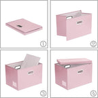 PRANDOM Collapsible Storage Bins with Lids [3-Pack] Leather Fabric Foldable Storage Boxes Organizer Containers Baskets Cube with Cover for Bedroom Closet Office Nursery Pink (14.9x10.8x10)