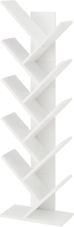 Hoctieon 10 Tier Tree Bookshelf, 10 Shelf Bookcase, Free Standing Tree Bookcase, Display Floor Standing Shelf for Books, Book Shelf Organizer, White