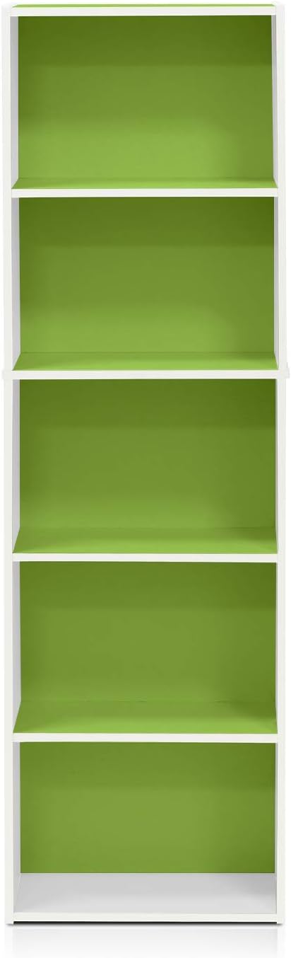 Furinno Luder Bookcase / Book / Storage , 5-Tier, White/Green