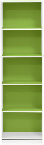 Furinno Luder Bookcase / Book / Storage , 5-Tier, White/Green