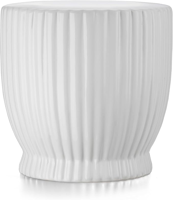 Ceramic Decorative Garden Stool: White Stool Striped Drum Shape for Indoor Outdoor Decor - Ceramic Tabouret for Living Room Patio Front Porch