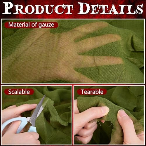 RunNico 2Pcs 85" x 60" Large Halloween Door Curtain Decoration, Green Gauze Doorway Curtain, Creepy Cloth Strip Drape for Halloween Horror Theme Party Haunted House Costume Decor