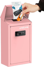 Uniclife Cash Box with Combination Lock, Wall Mounted Mailbox for Outside | Pink Code Lock Box, Metal Donation Box with Top Slot, Suggestion Box for Office and Business
