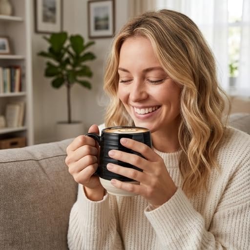 HASENSE Coffee Mugs Set of 2, 20 oz Coffee Cups Ceramic, Big Tea Cup with Comfortable Handle, Black Coffee Mug Set for Office and Home, Ideal for Latte Soup Tea Mike, Dishwasher Microwave Safe