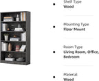 Farini Grey Bookshelf for Bedroom 5 Shelf Office Bookcase 60 Inches Tall Modern Wood Bookshelf for Living Room 5 Tier Wide Manga Bookshelf Library Bookcase