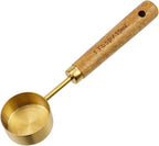 1/16 Cup Stainless Steel Measuring Cup with Wooden Handle, 15ml | Gold Measuring Scoop, 15ml Metal Measuring Spoon, For Baking, Cooking, Wet and Dry Ingredients