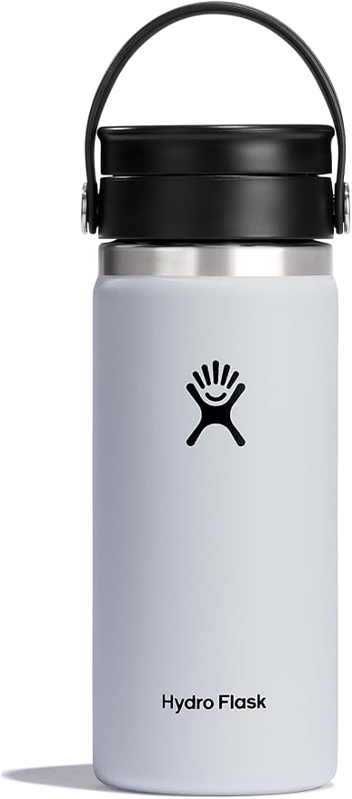 Hydro Flask Water Bottle - Insulated Stainless Steel - Wide Mouth Flex Sip Lid, Non Spill, Leakproof and Refillable in 16 Oz White