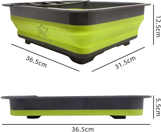 THANSTAR Collapsible Dish Drying Rack for RV Campers Portable Dinnerware Drainer Organizer for Kitchen Travel Trailer-Green