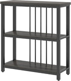 FOLUBAN 3 Tier Book Shelf, Modern Short Bookshelf for Small Space, Industrial Wood and Metal Bookcase for Bedroom, Living Room, Office (Dark Gray Oak)