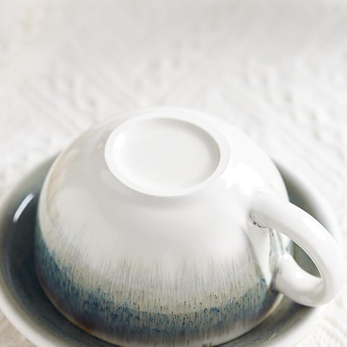 Coffeezone Vintage Design 12 oz Ceramic Latte Art Cappuccino Barista Cup with Saucer (Space Grey)