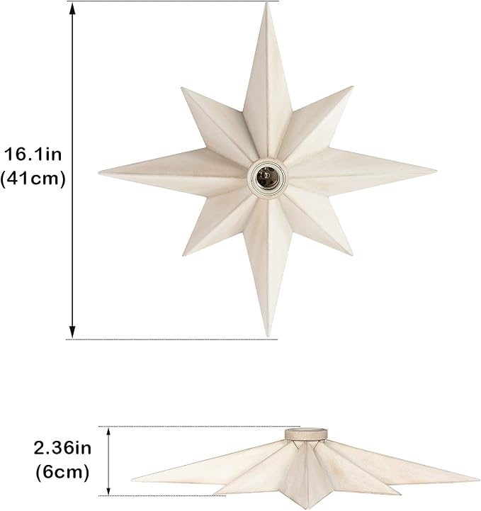 16 inch Flush Mount Ceiling Light, Modern Farmhouse White Star Ceiling Light, Vintage Star Light Fixtures Ceiling for Hallway, Entryway, Study Room, Bedside, Stair, Foyer, Kitchen, Bathroom